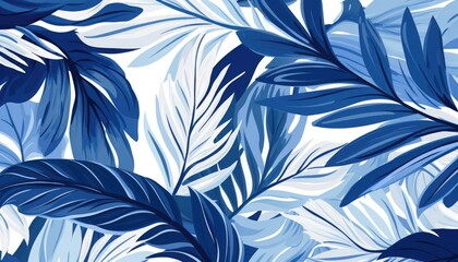 Blue white abstract ba ckground with tropical palm  leaves 