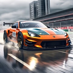 Drifting sports car in motion. Fast driving. Generative AI
