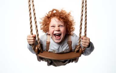 Boy Sitting on a swing and smiling.