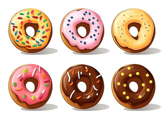 Obraz premium Set of cartoon donuts isolated on white background.