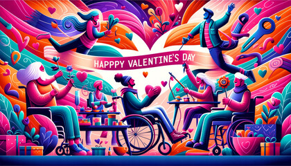 Valentine's Day banner emphasizing inclusivity, particularly focusing on people with disabilities