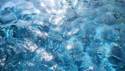 background of the blue sea water surface with sun rays and lens flare