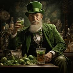 Gentleman in Green Suit Toasting with a Glass - St. Patrick´s Day