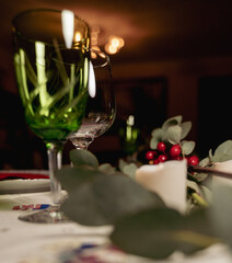 dinner wineglass Christmas decoration bokeh