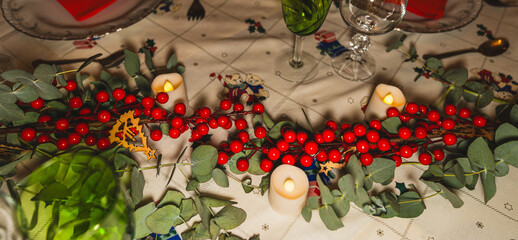 dinner Christmas, table, decoration, eucalyptus leaf