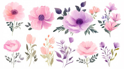 Floral frame with watercolor flowers, decorative flower background pattern, watercolor floral border background