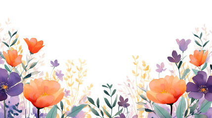 Floral frame with watercolor flowers, decorative flower background pattern, watercolor floral border background