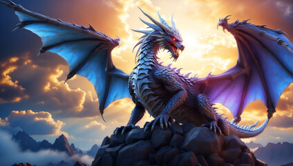 A magical dragon on a mountain top. © AMERO MEDIA