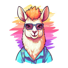 Fototapeta premium Cute little rainbow lama head. Hand drawn illustration for card and shirt design, fabric textile.