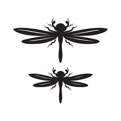 A black silhouette Dragonfly set, Clipart on a white Background, Simple and Clean design, simplistic