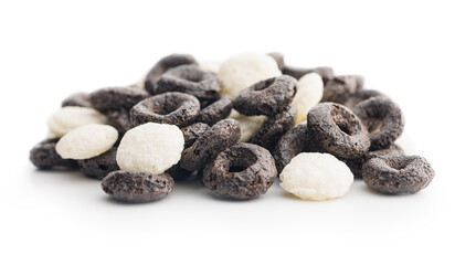 Sweet breakfast cereals isolated on white background.