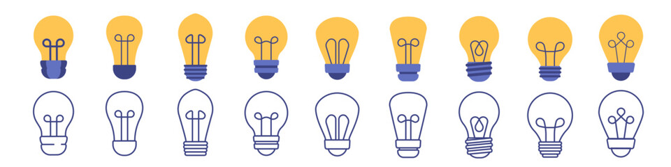 Light bulb icons. Lightbulb collection. Lamp icon set.