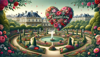 Valentine's Day banners with a French amore theme romantic streets of Paris and views. French castle