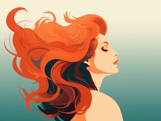 Portrait of a beautiful woman with red hair. illustration. Generative AI