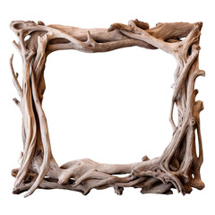 Old rustic square driftwood wooden frame isolated on transparent background. - obrazy, fototapety, plakaty
