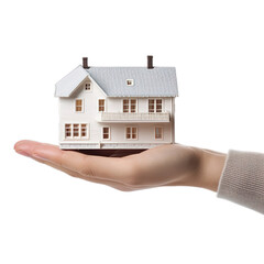 Hand holding a house isolated on transparent background.