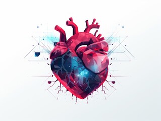 Abstract vector human heart. Medicine, science and technology concept. Polygonal illustration. Generative AI
