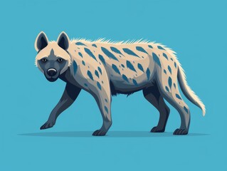 Fototapeta premium Hyena vector illustration isolated on blue background. Side view of hyena. Generative AI
