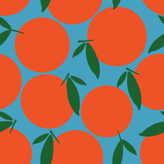 Seamless vector pattern with oranges on blue background
