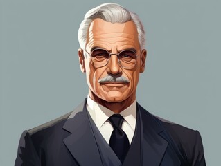 Portrait of a senior man in a suit and glasses. illustration. Generative AI