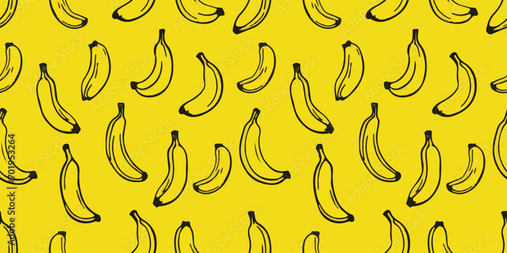 Poster banana background. vector yellow background with drawn simple bananas.