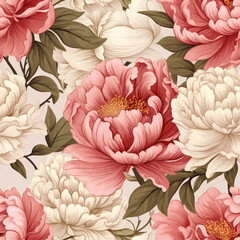 For printing on textiles, clothes, pillows, cups. Beautiful and bright seamless peonies. Vector.