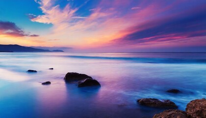 Fototapeta na wymiar Calm seascape in soft soothing shades, long exposure shot.