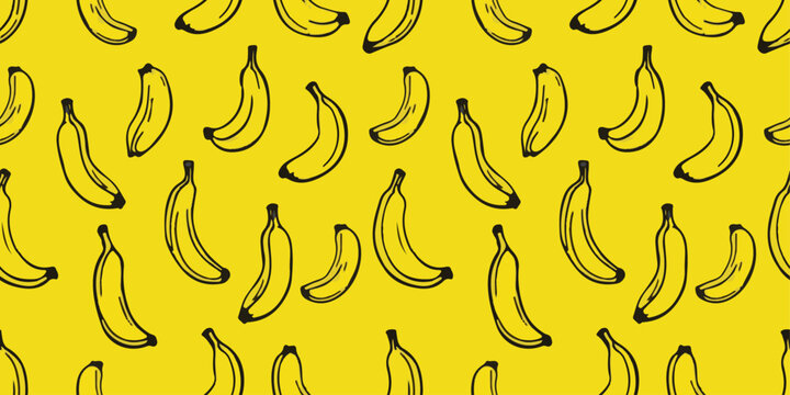 Banana background. Vector yellow background with drawn simple bananas.