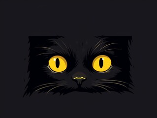 Cute black cat with yellow eyes on a black background. illustration Generative AI