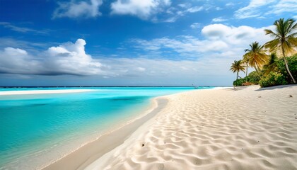 Fototapeta na wymiar A paradise trifecta: white beach, turquoise waters, and blue skies.