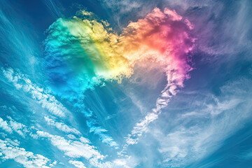 colorful rainbow heart in the summer sky