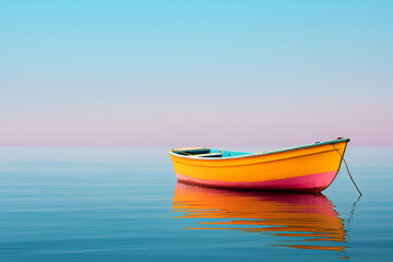 Naklejka premium Old wooden boat close up at sunset on the sea