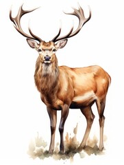 Naklejka na ściany i meble Majestic Stag with Impressive Antlers in Watercolor AI Generated