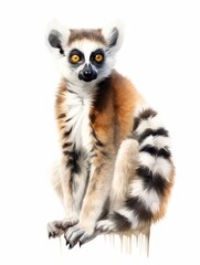 Playful Ringtailed Lemur in Watercolor AI Generated
