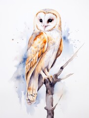 Serene Barn Owl with Heart-Shaped Face in Watercolor AI Generated