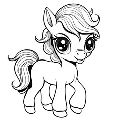 Cute small pony coloring page for kids. Coloring book for children