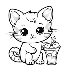 Cute small kitty cat coloring page for kids. Coloring page for children