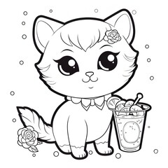 Cute small kitty cat coloring page for kids