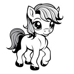 Little pony coloring page for kids. Cute pony