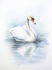 Fototapeta premium Serene Swan Gliding Gracefully on Water in Watercolor AI Generated