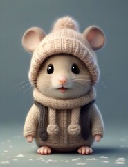 mouse in a winter hat