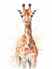 Elegant Giraffe with Long Neck and Spotted Pattern in Watercolor AI Generated