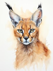 Watercolor Illustration of a Caracal with Distinctive Tufted Ears AI Generated