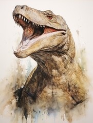 Fototapeta premium Vibrant Watercolor Painting of a Komodo Dragon with a Forked Tongue AI Generated