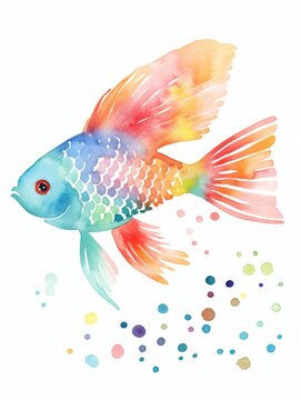 A Playful Molly Fish in Watercolor Style AI Generated
