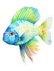 Exotic Peacock Cichlid in Watercolor AI Generated