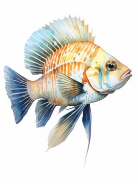 Colorful Watercolor Depiction of a Frontosa Cichlid Fish AI Generated