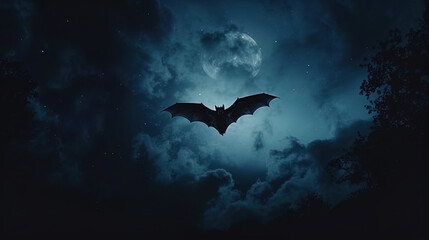 Fototapeta premium A bat in the night sky, rapidly maneuvering in search of prey in dark corners