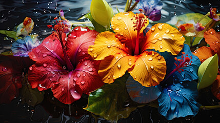 Fototapeta na wymiar Mixing flowers in abstract painting