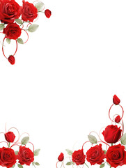 Beautifall Red Rose Valentine theme border illustration. Transparent background